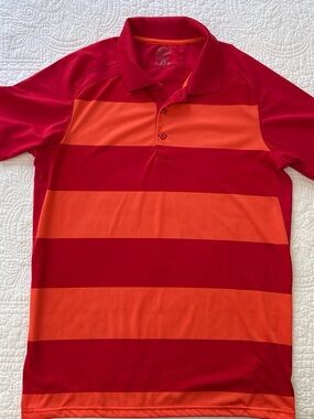 Oakley Men's Red and Orange Striped Polo